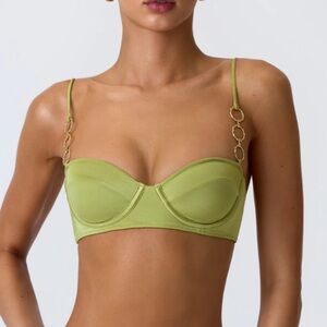 Oh Polly Sundial Embellished Underwired Balconette Bikini Top in Pear Green M